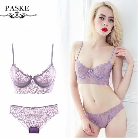 PASKE Brand Women Bra Set Full Transparent Lace Bra And Panty Set Underwear - Girl Stylo