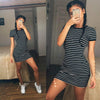 New Fashion Kylie Jenner Short Sleeve Black And White Striped Dress - Girl Stylo