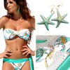 Women Trendy Push Up Lace-up Bra+Low Elastic Waist Side Tiedown Briefs Starfish Print Patchwork Bikini Set Swimsuit - Girl Stylo