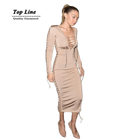 Kylie jenner bodycon dresses long sleeve V neck sexy dress