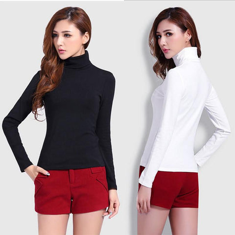 New Fashion Brand Women Autumn and Winter Long Sleeve Turtleneck T-shirt - Girl Stylo