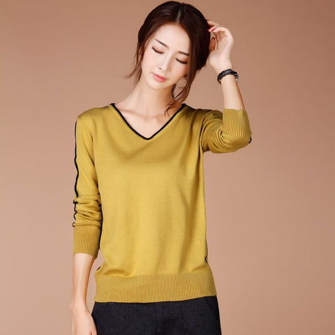 New Brand Women Clothing Autumn and Winter Women Fashion Knit Sweater Casual Loose Long Sleeved V-Neck Pullover - Girl Stylo