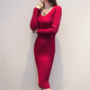 New Brand Autumn and Winter Long V-Neck Slim Sweater Dress For Women - Girl Stylo