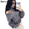 BerryGo Lace up winter sweater women 2016 Casual loose belt ribbed top knitwear Sexy jumper Elastic hem pullover outwear - Girl Stylo