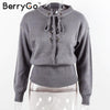 BerryGo Lace up winter sweater women 2016 Casual loose belt ribbed top knitwear Sexy jumper Elastic hem pullover outwear - Girl Stylo