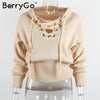 BerryGo Lace up winter sweater women 2016 Casual loose belt ribbed top knitwear Sexy jumper Elastic hem pullover outwear - Girl Stylo